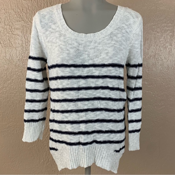 Cato Stripe 3/4 Sleeve Crew Neck Knit Sweater - Picture 1 of 15